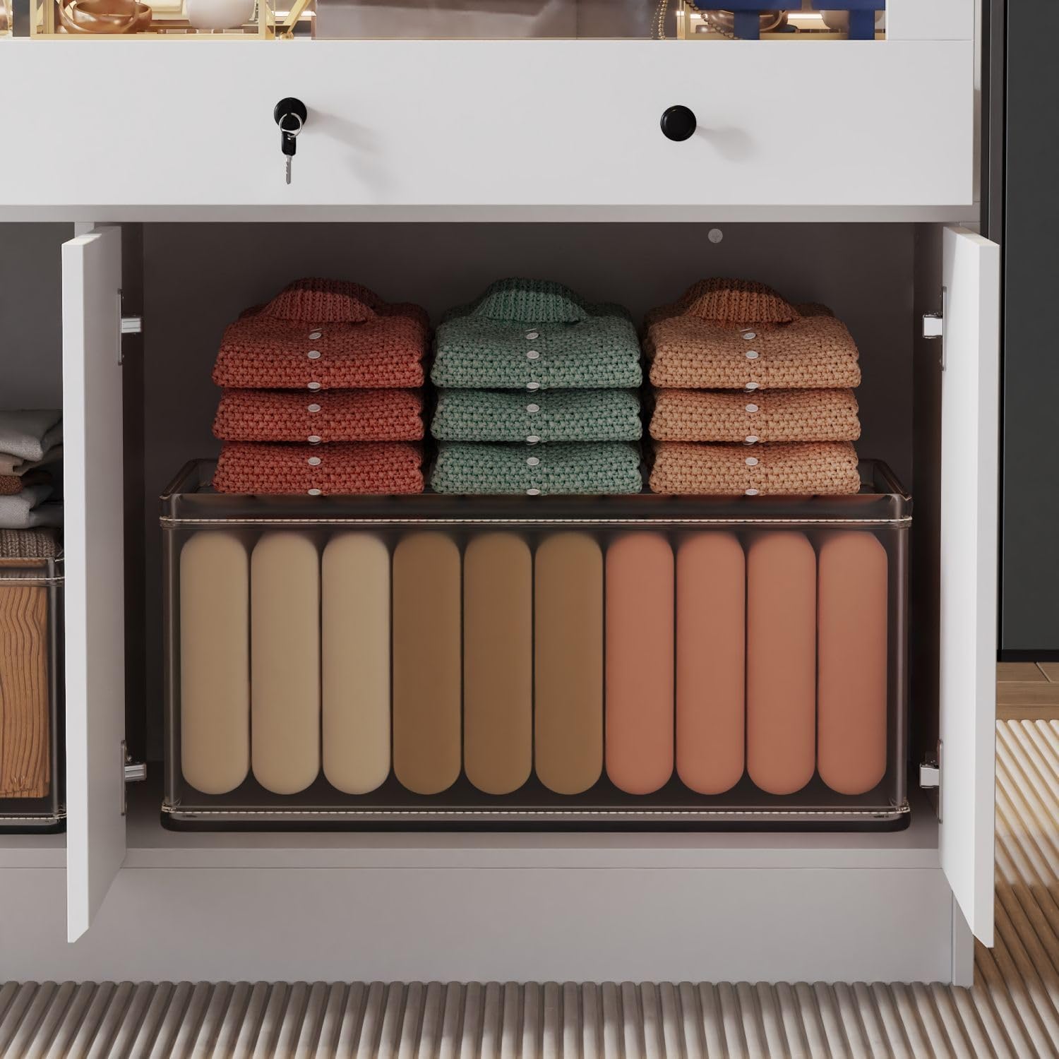 Armoire Bedroom Island Wardrobe Closet Island with Glass Drawer & 3 Doors, Island Glass Dresser Closet Island for Bedroom Cloakroom Store White (39.3”W x 19.6”W x 39.3”H)