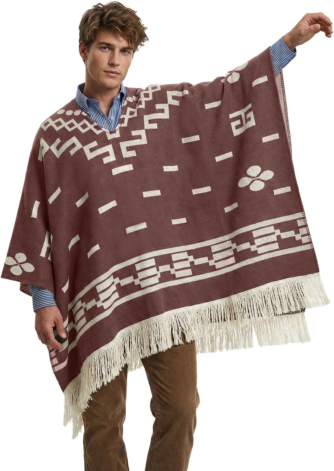 Western Cowboy Poncho - Unisex Authentic Mexican Alpaca Wool Poncho for Halloween Cowboy Cosplay & Western Theme Party