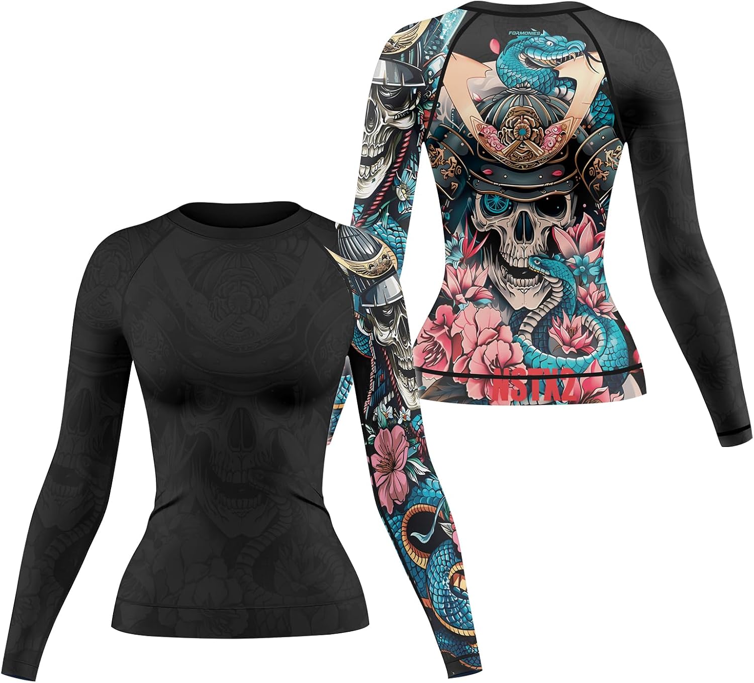 FORMONIES Snake Print Rash Guard for Women – Compression Top for BJJ MMA No-Gi Jiu Jitsu & Fitness