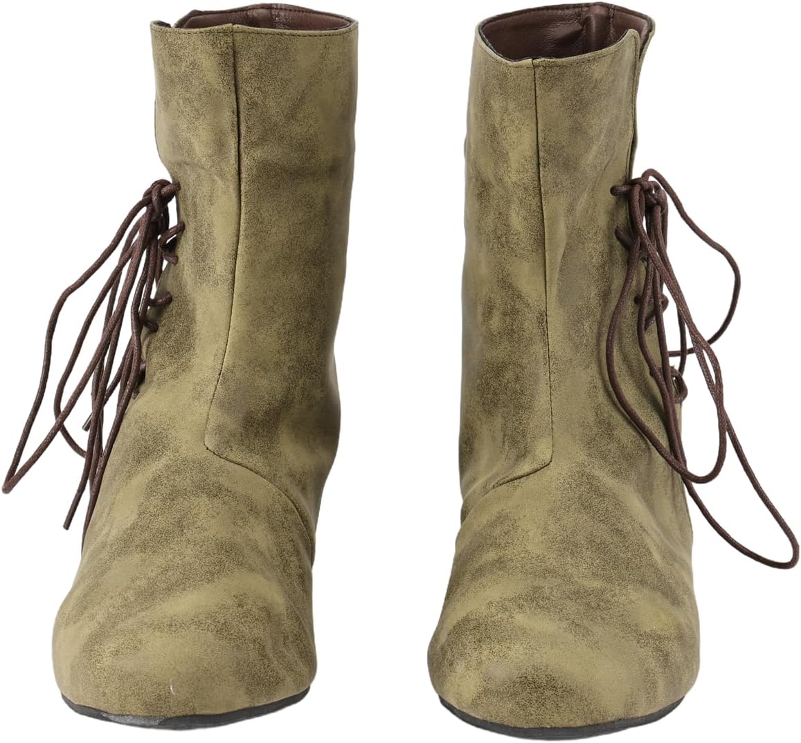 Mens Faux Leather Lace-up Renaissance Boots Viking Medieval Short Boot for Halloween
