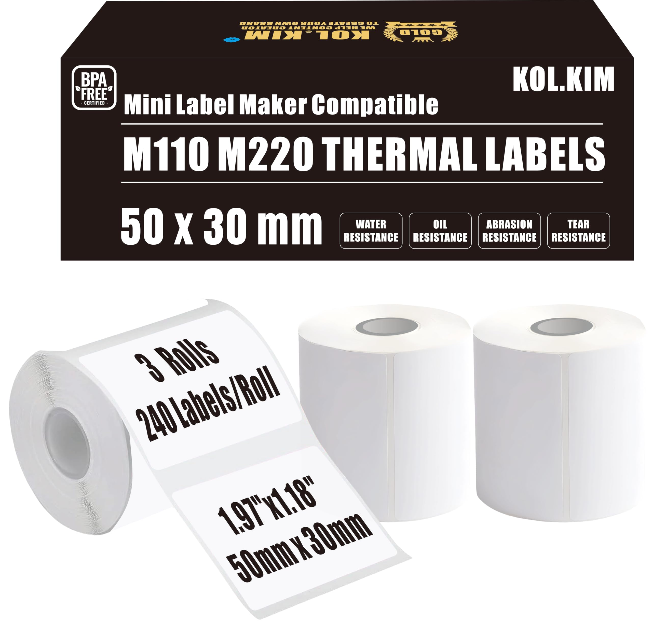 2 Rouleaux Étiquettes Thermiques Autocollantes 40x30mm Indéchirables Pour M110/M220/B3S - 240 Pcs/Rouleau