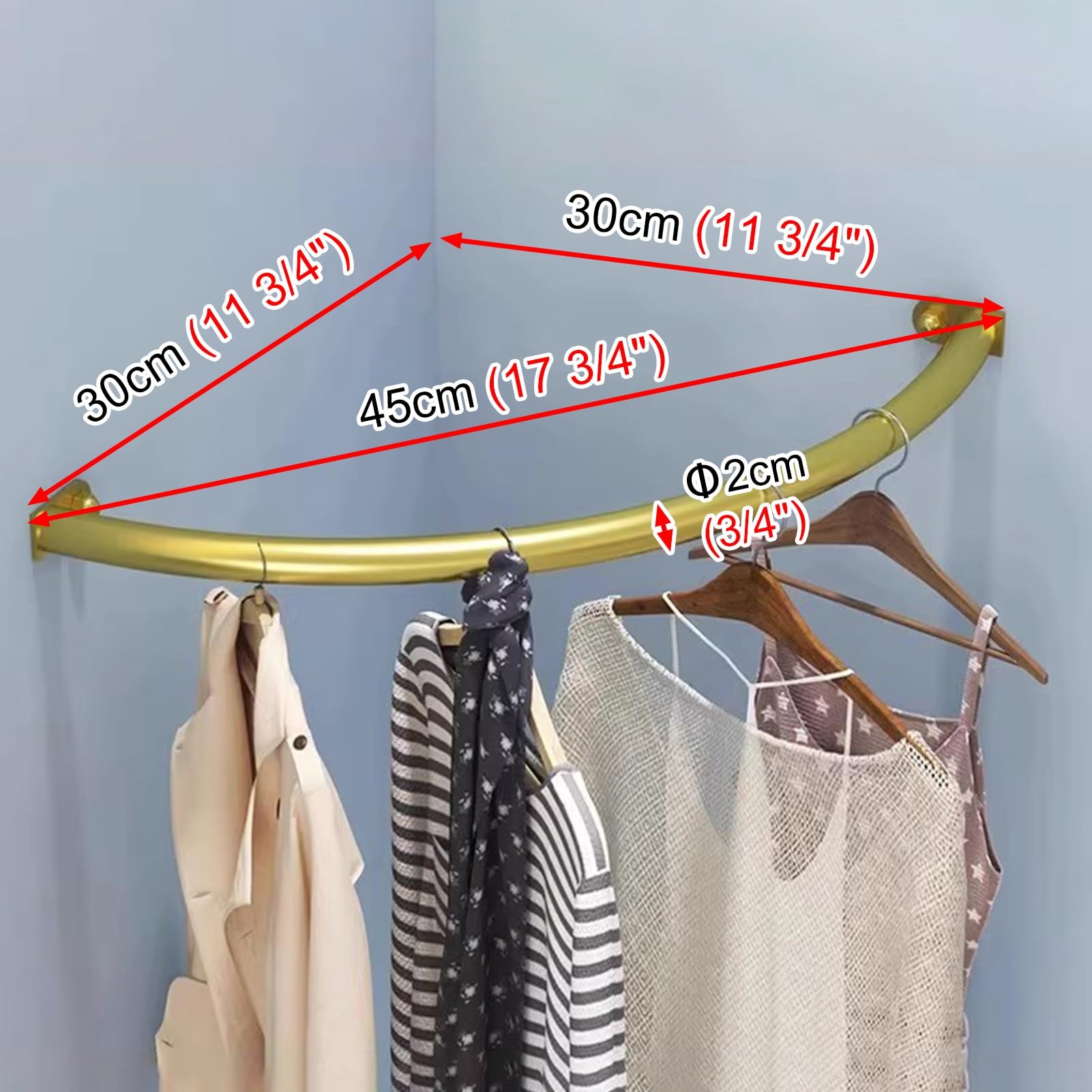 Barra curvada para armario, tubo de armario sin taladro, colgador de ropa que ahorra espacio, 30 x 30 cm / 11.75in x11.75in, organizador de almacenamiento de ropa fácil de instalar para una gestión