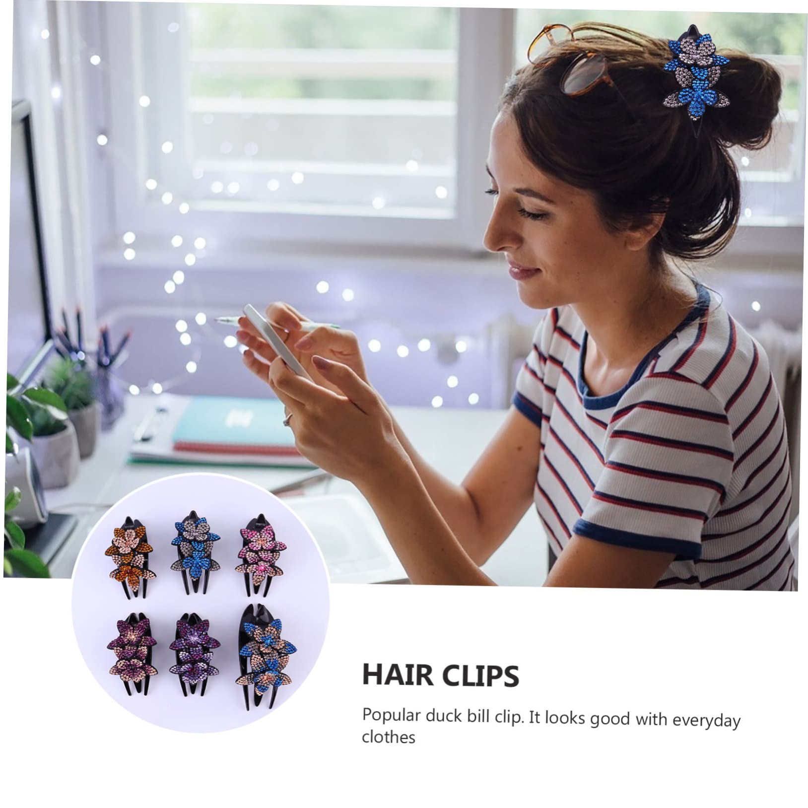 Beaupretty 6 Stück Strass Drei Zahn Entenbill Haarklammer Blumendesign Bunte Haarklammern für und Mädchen für Hochzeiten und Partys