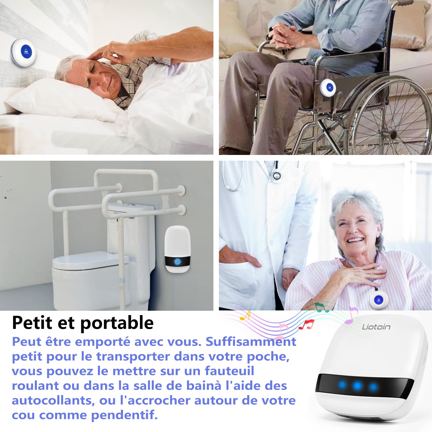 Bouton d’Appel Téléavertisseur sans Fil Système d’Alarme d’Urgence pour Maison Personne Âgée Malade Handicapé 3 Émetteurs 3 Récepteurs, Plage de Fonctionnement 600+ Pieds …