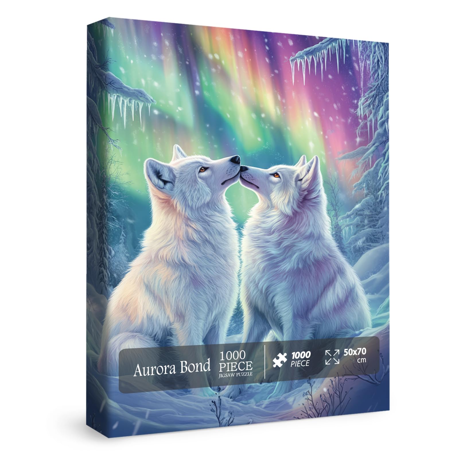 Aurora Wolf Puzzles for Adults 1000 Pieces, Colorful Animal Art Landscape Jigsaw Puzzles, Beautiful Winter Scenic Wildlife Scenery Puzzle