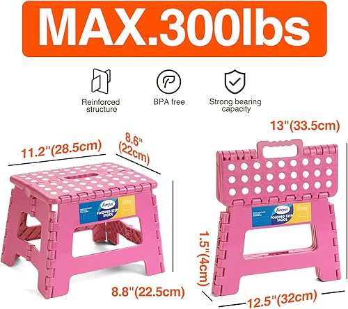 Miniatura 74 de Korpai Taburete plegable mejorado de 9 pulgadas para adultos y niños con capacidad para hasta 300 libras, taburetes plegables antideslizantes con