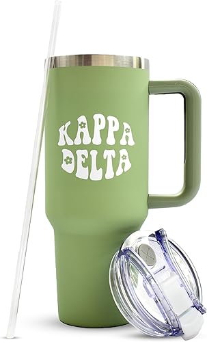 Sorority Shop Kappa Delta - Vaso térmico con asa de 40 onzas para mujer, bonito vaso con grabado de hermandad de mujeres para mantener tus bebidas