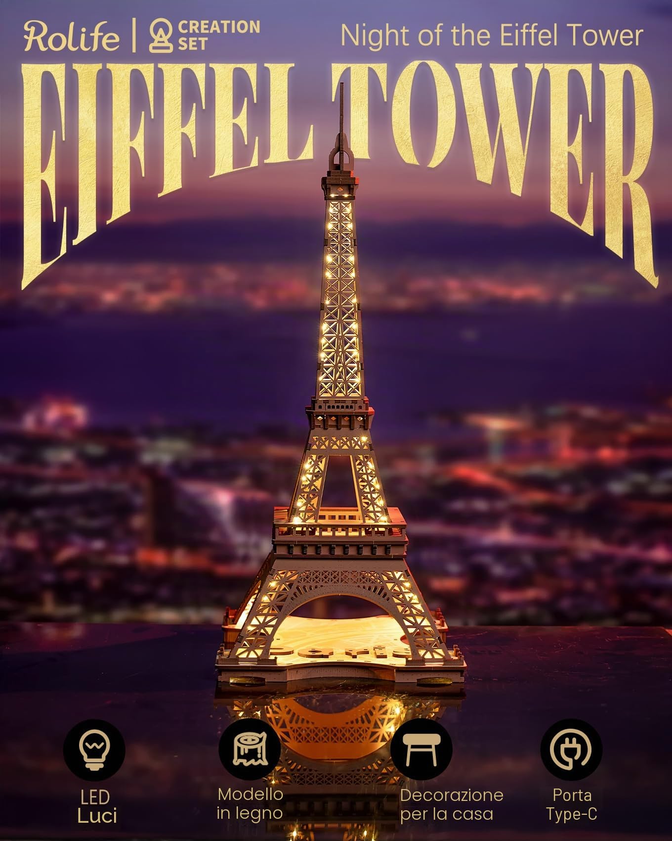 Rolife Puzzle 3D Torre Eiffel – Puzzle in legno 3D per adulti – Regalo decorativo da scrivania per adolescenti e adulti