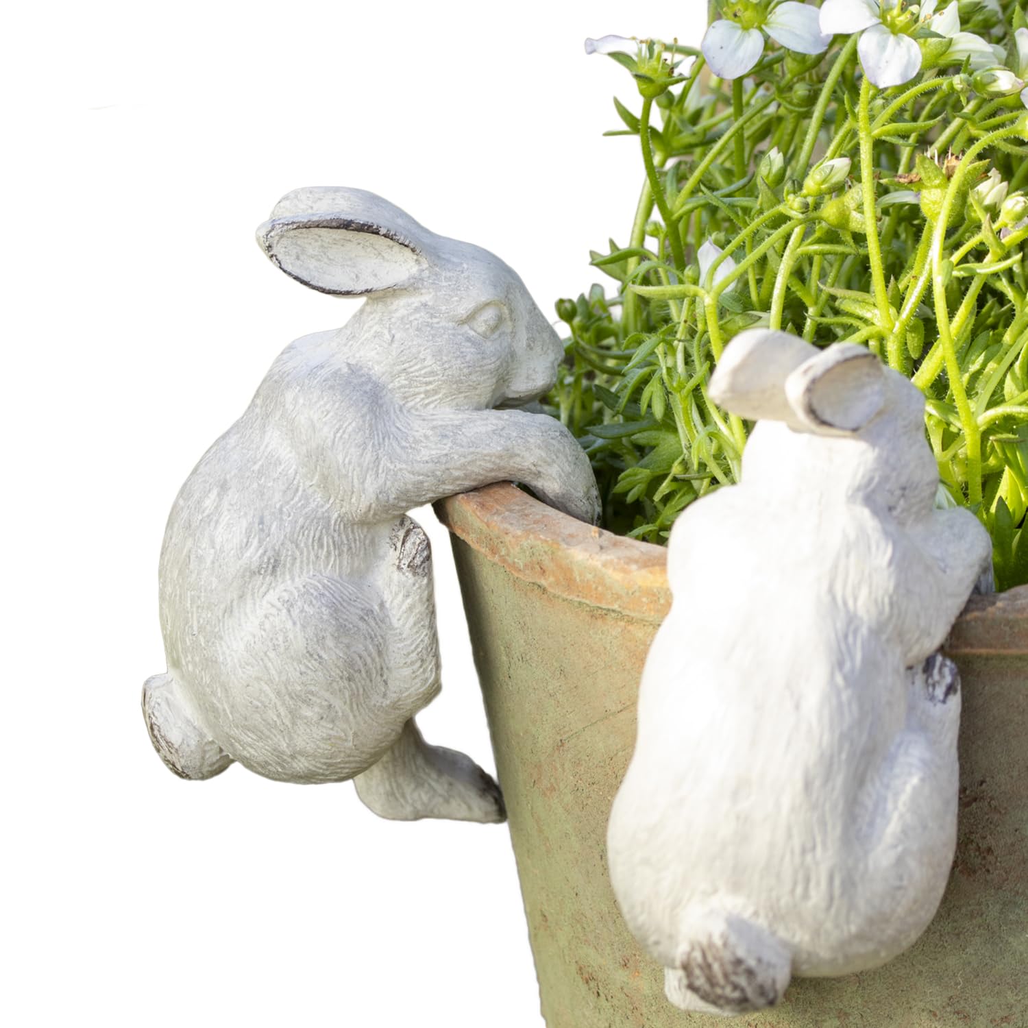 Darthome Grey Set Of 2 Rabbit Pot Hangers, Resin Climbing Bunny Garden Ornaments, Distressed Finish, 6X9x4cm