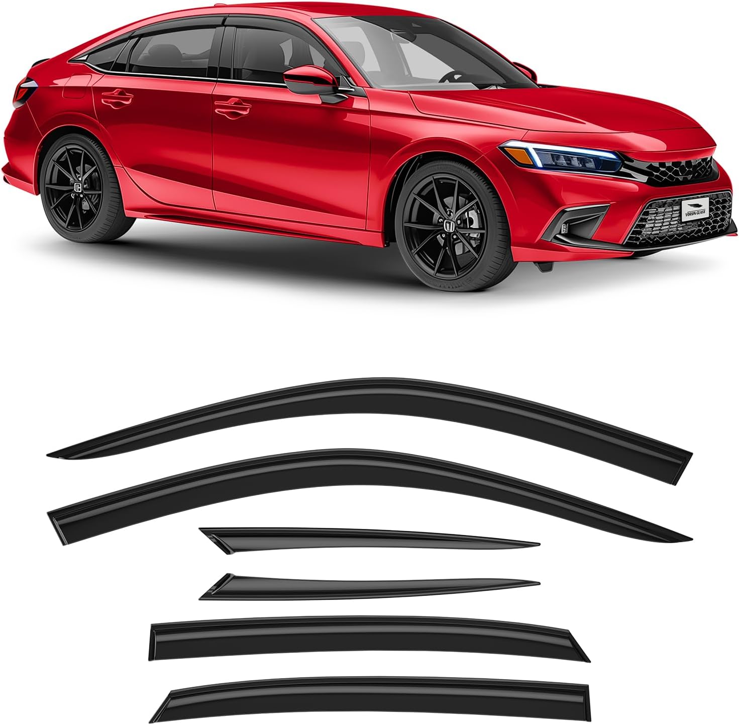 Voron Glass Tape-on Extra Durable Rain Guards for Honda Civic 2022-2026 Sedan, Window Deflectors, Vent Window Visors, 6 Pieces - 100911