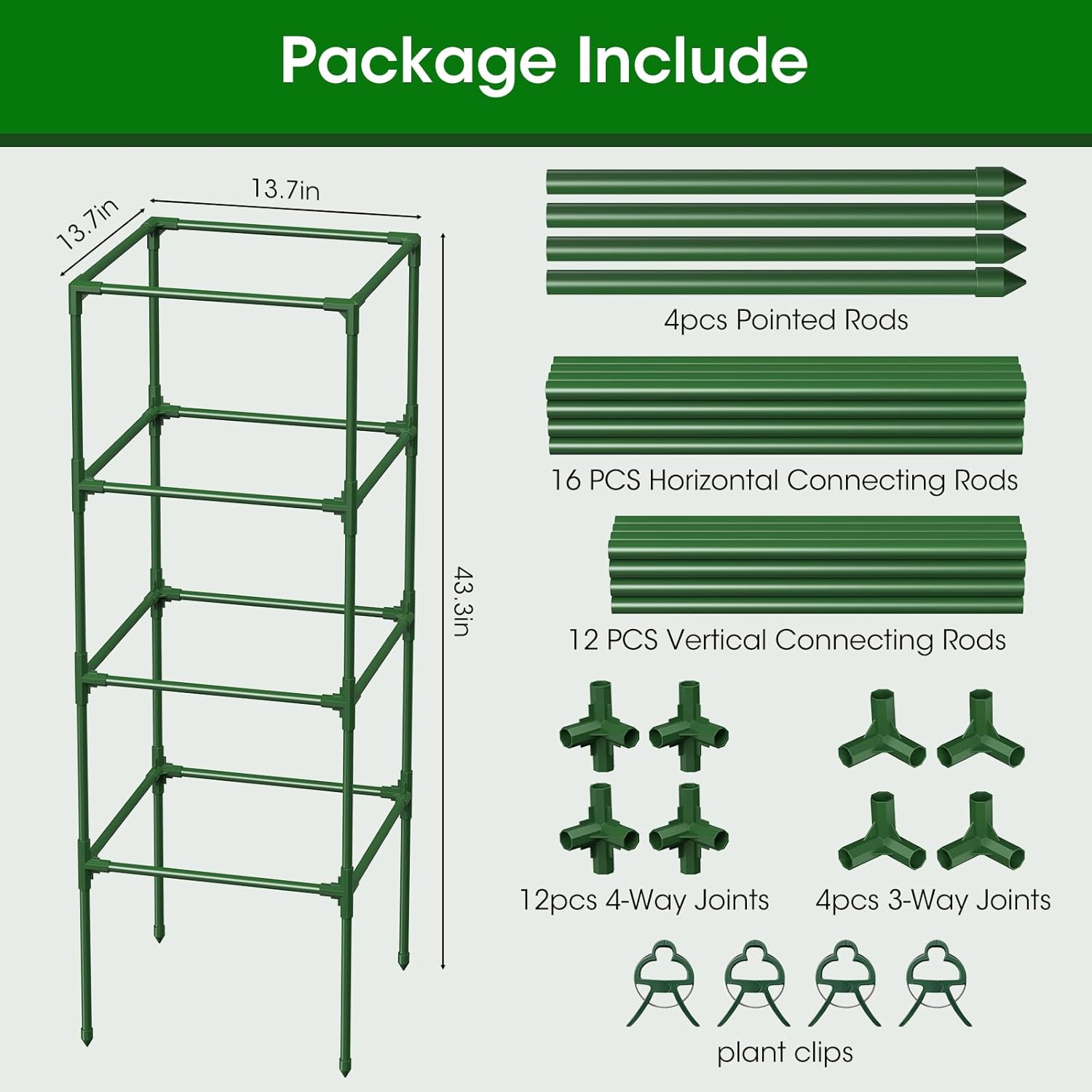 6 Pack Tomato Cages, 41.7" H Square Tomato Plant Stakes Support Cages Trellis for Garden Climbing Vegetables Flowers Fruits,Extra Bold