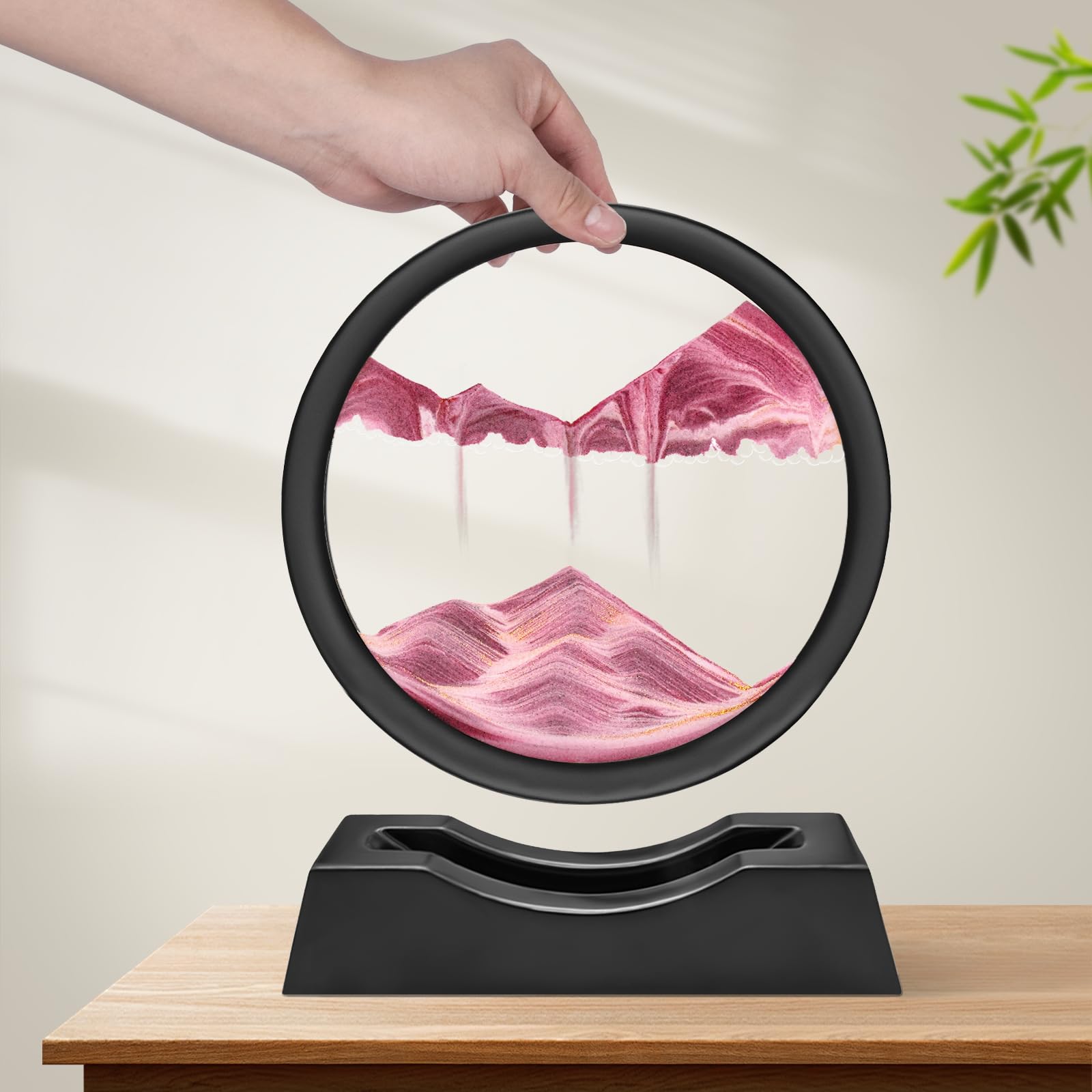 Wai Danie Pittura di Sabbia Che Scorre Quadro Sabbia Movimento sabbia dinamica 3d Hourglass Deep sea Sandscape Display Decorazioni per la Casa e l'ufficio Giocattoli da Scrivania per Adulti (rosa 7'')