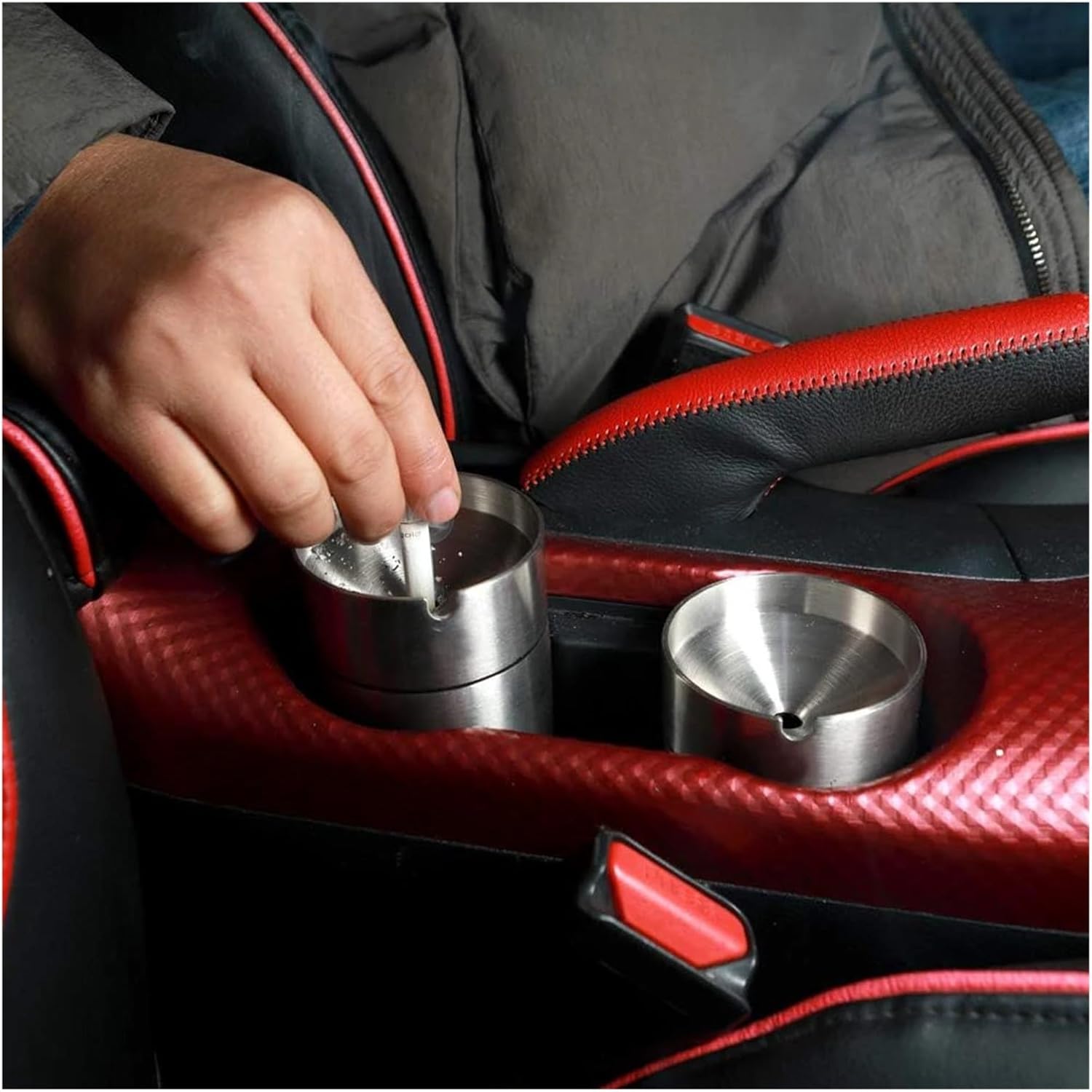 Portable Stainless Steel Car Ashtray with Lid | Smokeless Detachable Windproof Ashtray for & Outdoor Use | Car Trash Can(Silver)
