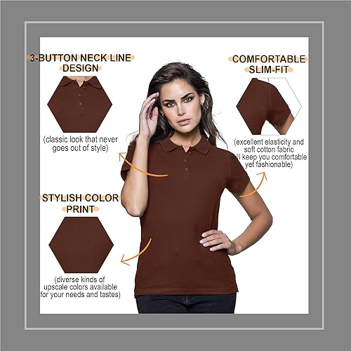 Miniatura 4 de FRESH TEE Polo piqué regular de manga corta para mujer (talla L, chocolate), Chocolate