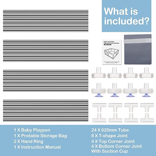 Miniatura 8 de Corralito para niños pequeños, 50 x 50 pulgadas, centro de actividades para niños en interiores y exteriores, patio de juegos de seguridad