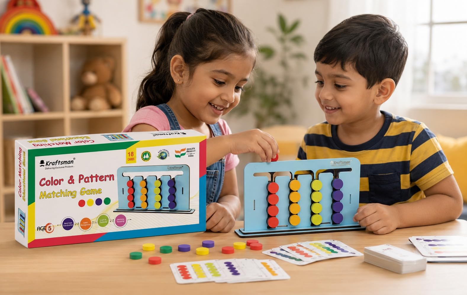 Braintastic Wooden Color and Pattern Matching Fun Learning Game Baord for Kids 4+