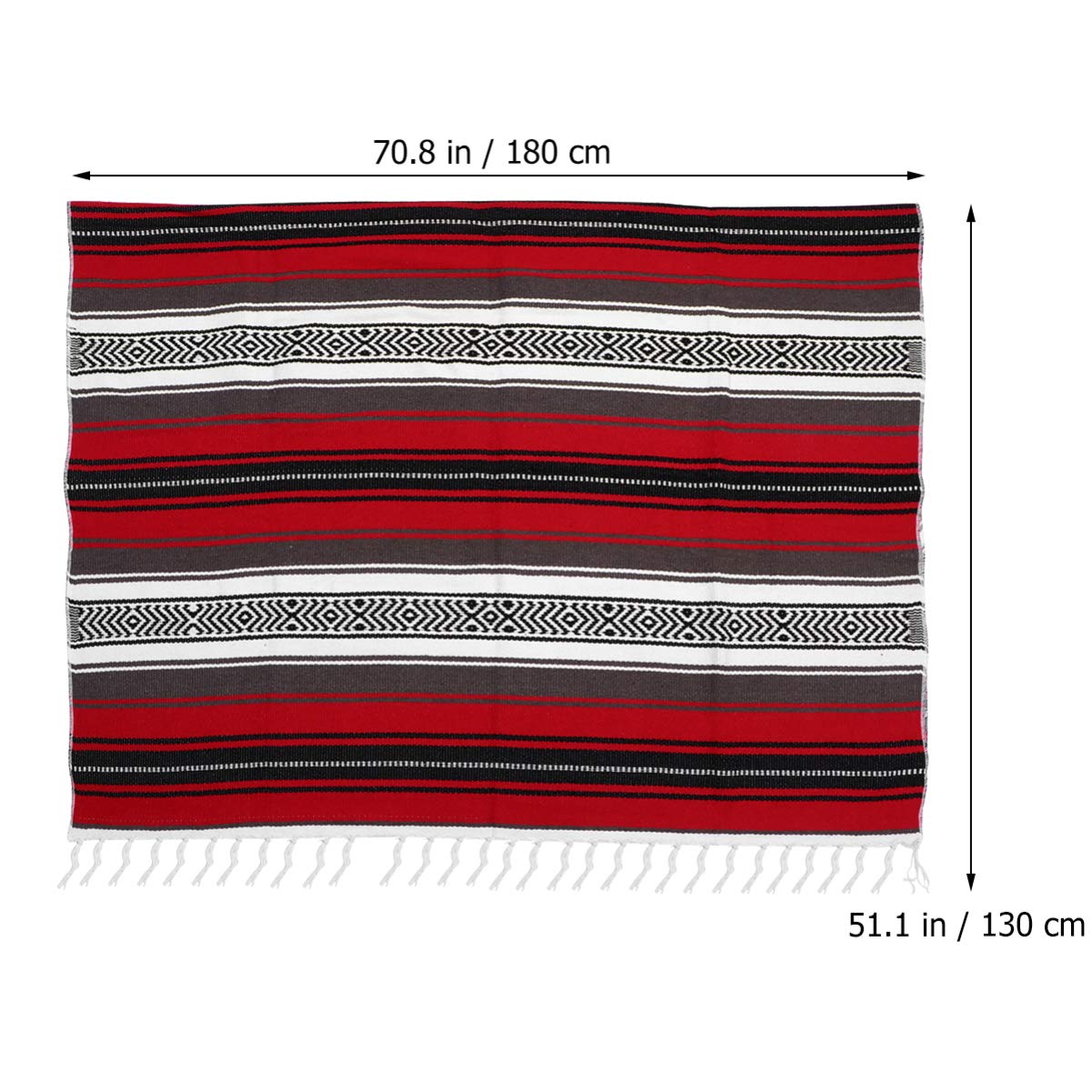 Sofakissen Gewebte Decken Mexikanische Decke Farbige Multifunktionale Decke Yoga-Decke für Autosofa Schlafzimmer Strand Camping im Freien (Rot 130X180cm) Decke Mit Quaste