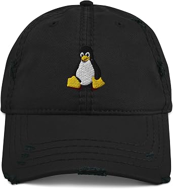 Linux Distressed Dad Hat Tux Hat