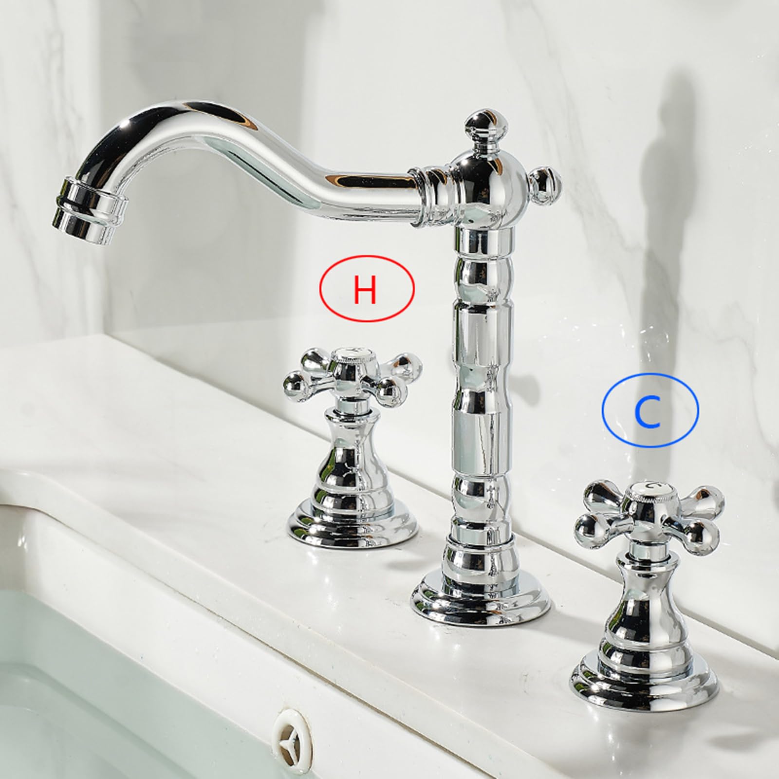 rubinetto bagno lavabo 3 Fori con Due Maniglie,Miscelatore Bagno Girevole 360° rubinetto lavandino bagno in Ottone,Cromato