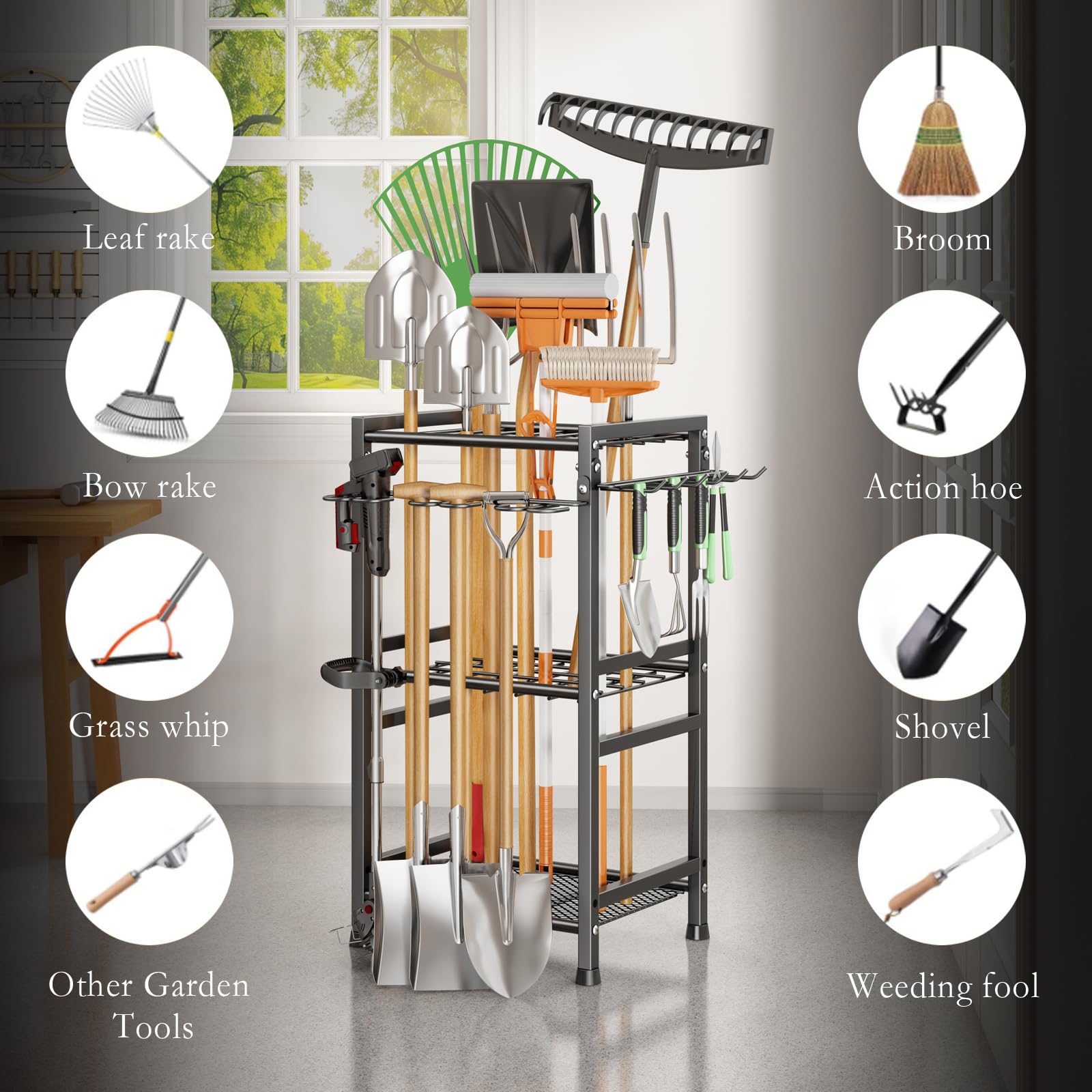Gartenwerkzeug-Organizer Aus Metall – 60x80x99 Cm, Mit Rollen & Bremsen