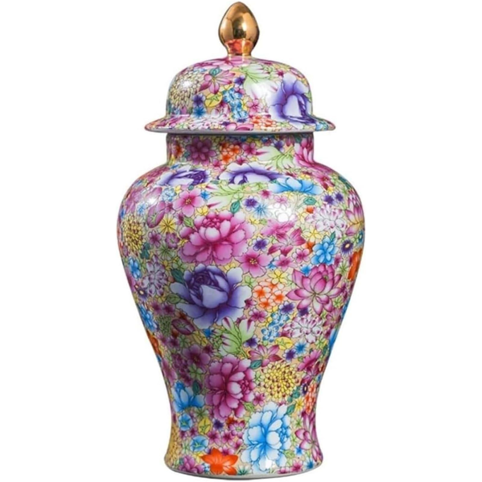 Vase Storage Ceramic Colorful Vases With Lid For Home Decor Temple Enamel Imitated Decorative Jars Ginger Jar