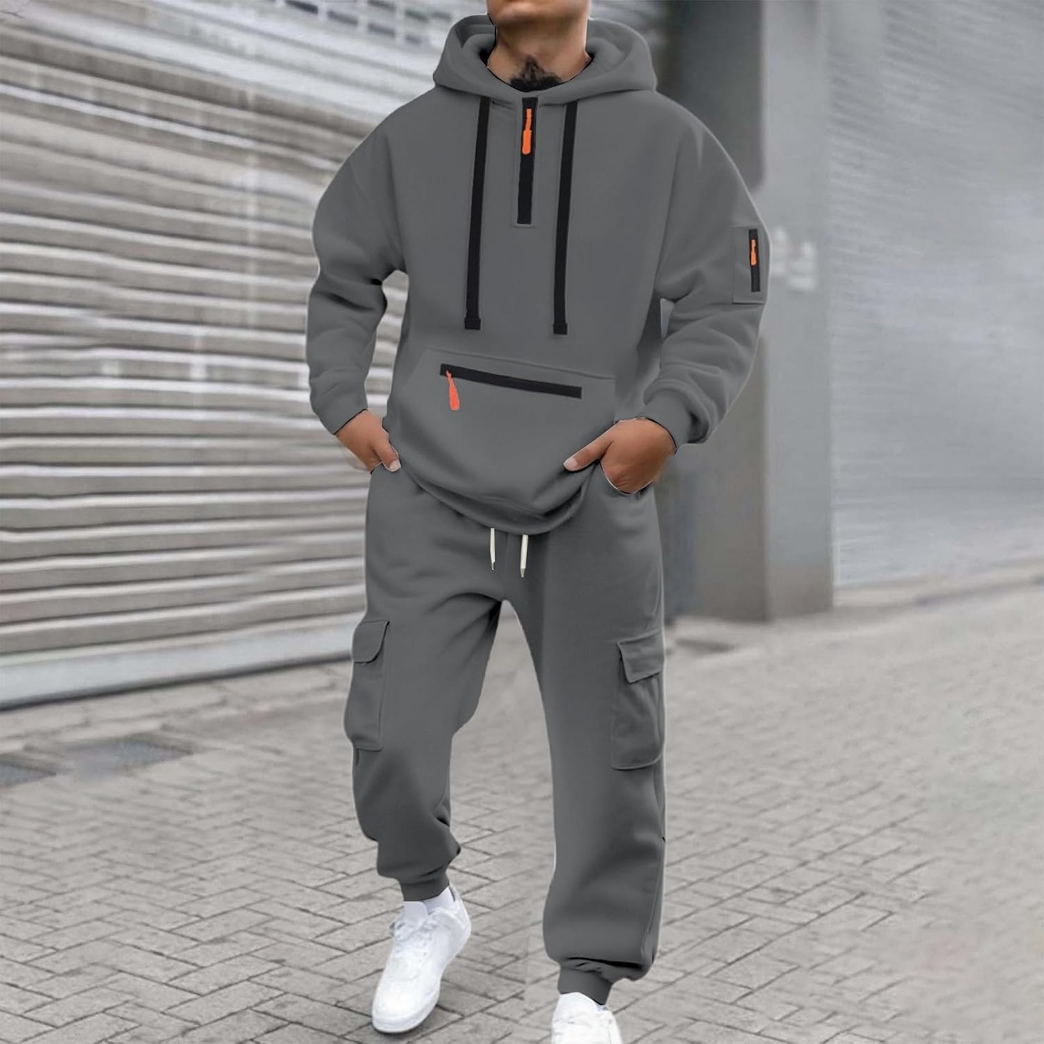 HJINGSUN Mens Sweatsuits 2 Piece Set Sport Jogging Suits | Cool Autumn Commutes, Light Winter Layering, Morning Jogs, Warm-U.S, Outdoor Sports, Travel Days, Strolls, Home Lounging