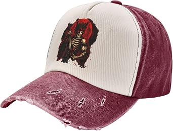 Washed Samurai Skeleton Skull Vintage Art Baseball Cap Adjustable Denim Hat for Men Women