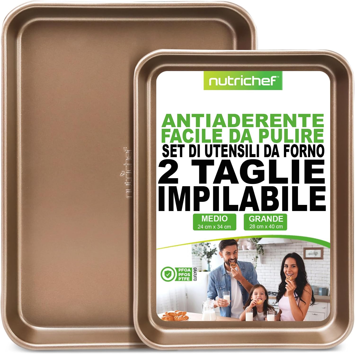 Padella Grill Antiaderente NutriChef 28 Cm - Ghisa, Senza PTFE/PFOA, Rilievi Alti, Manici Robusti, Lavabile In Lavastoviglie