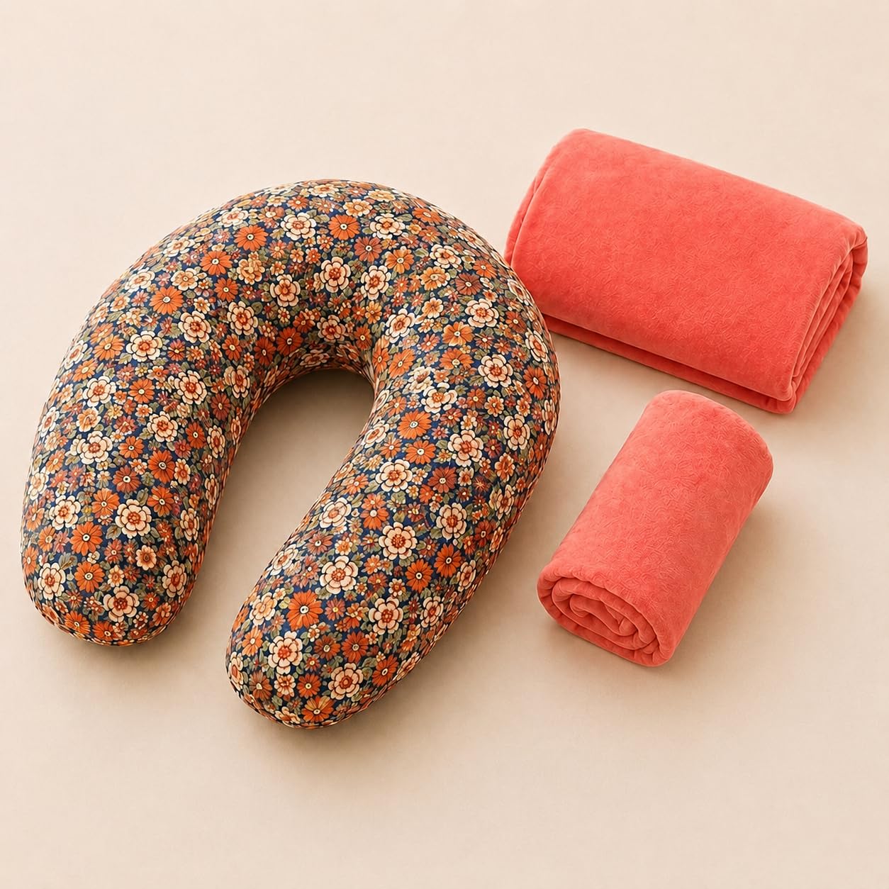 Babysom Pack Coussin de Maternité Évolutif - 2 Housses Incluses (Coton Fleur Corail & Velours Ultra-Doux) + Charlotte Cocon Bébé - Idéal Grossesse & Allaitement - Certifié Oeko-Tex - XXL 170cm
