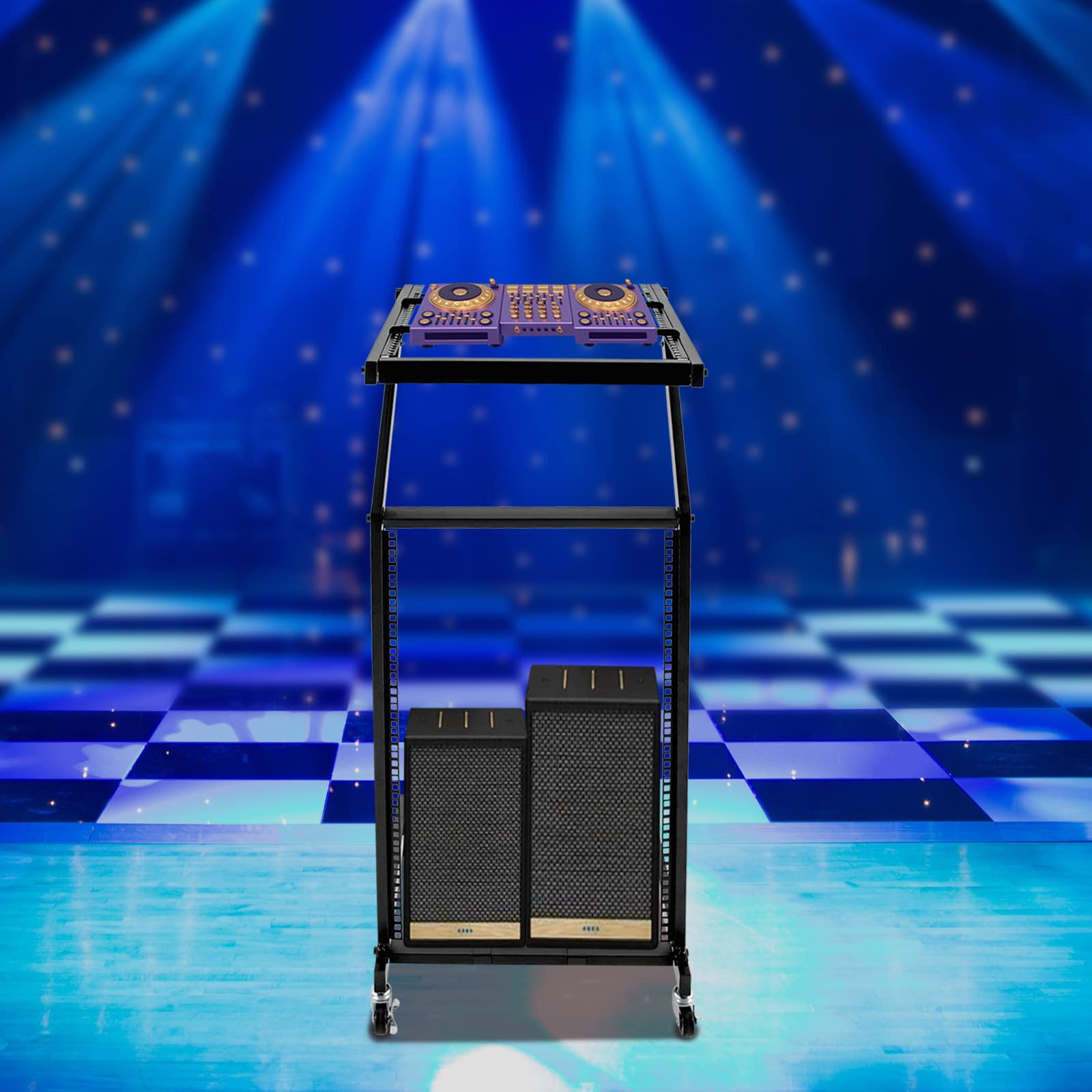 Lzerahera 16U DJ Mixer Stand Studio Equipment Rack Mount Mixer Case Stand Studio Equipment Cart Stage Amp DJ Adjustable Stage Cart Audio Studio Equipment Cart Holder For Music Studio