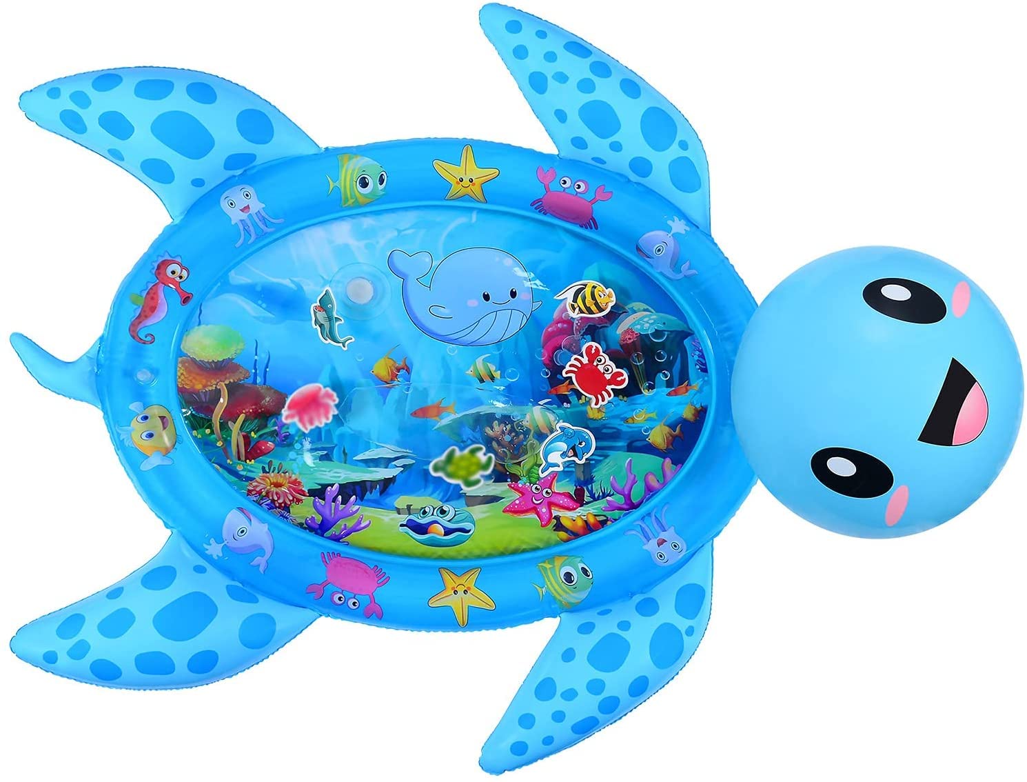 OANGO Baby Kids Water Play Mat Toys Turtle Inflatable Tummy Time Leakproof Water Play Mat, Fun Activity Play Center Indoor and Outdoor Water Play Mat for Baby, Assorted Colour