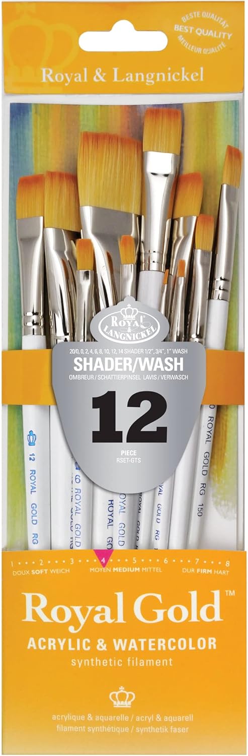 Royal Gold Royal and Langnickel Short Handle Paint Brush Set, Shader and Wash, 12-Piece