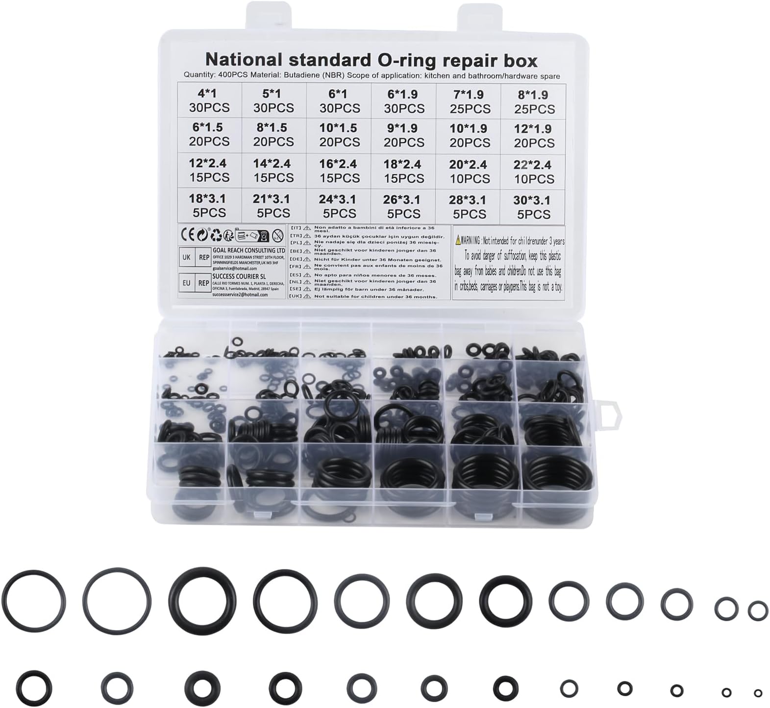 400 Pcs O-ring Seals, 24 Sizes Rubber Electrical Gasket Kit, Insulated Pipe Plumber O-ring Washers Set