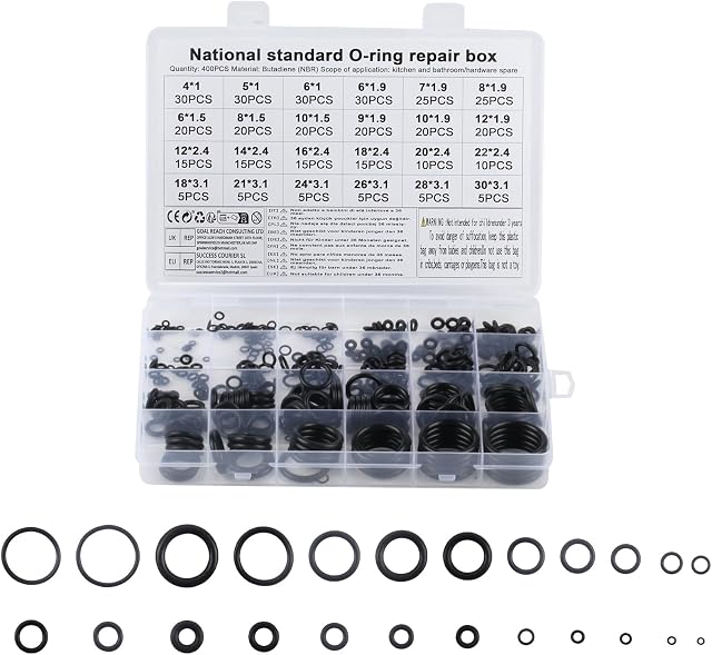 400 Pcs O-ring Seal Kit, 24 Sizes, Rubber, for Plumbing