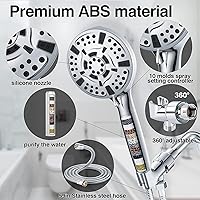 Vista 5 de Moderno cabezal de ducha de acero inoxidable de 9 ajustes con mano, cabezal de ducha grande de 5 pulgadas y manguera de 60 pulgadas, 8 modos