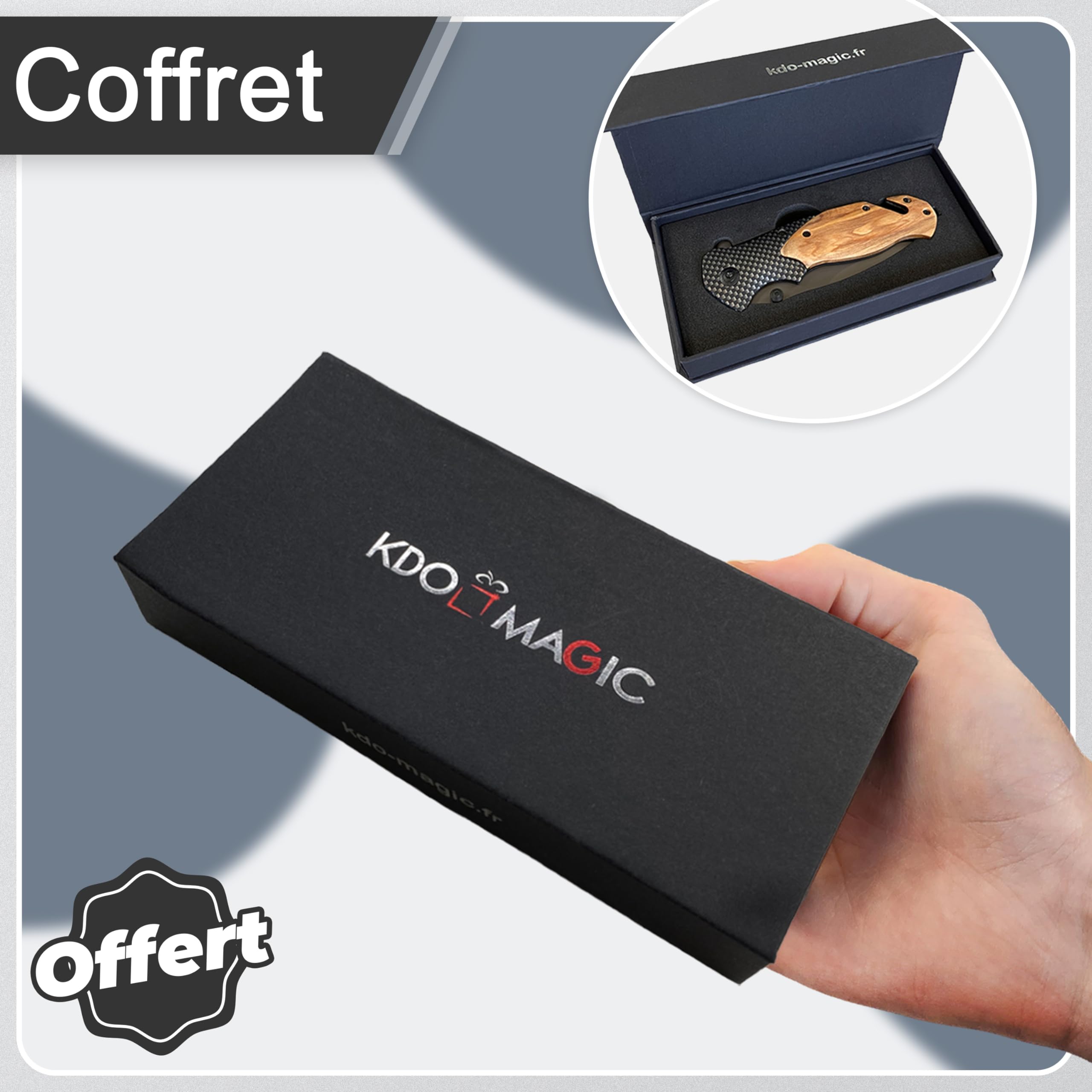 Couteau de survie personnalisé gravé avec prénom - Lame sécurité personnalisable - Manche en bois - Effet carbone - Cadeau Saint-Valentin homme