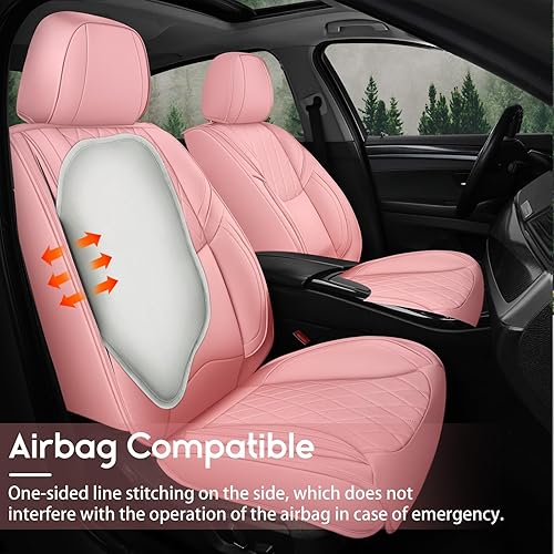 Miniatura 3 de Juego completo de fundas de asiento de coche color rosa, fundas universales de piel de napa para asientos delanteros y traseros, juego de 5 piezas