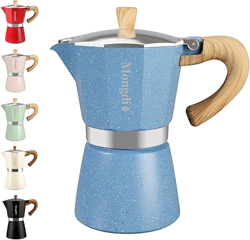 Miniatura 14 de Mongdio Cafetera de café expreso Moka Pot, cafetera cubana, cafetera de estufa Moka Italian Espresso Greca, cafetera percoladora, 3 tazas de Negro