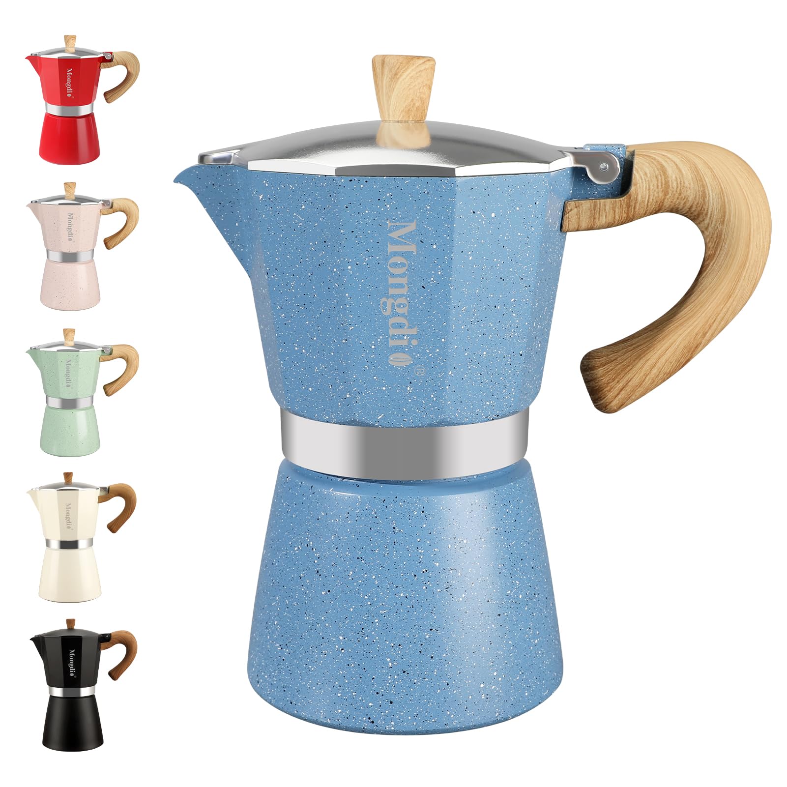 Mongdio Moka Pot Stovetop Espresso Maker, 6 Espresso Cup, 10 oz Blue