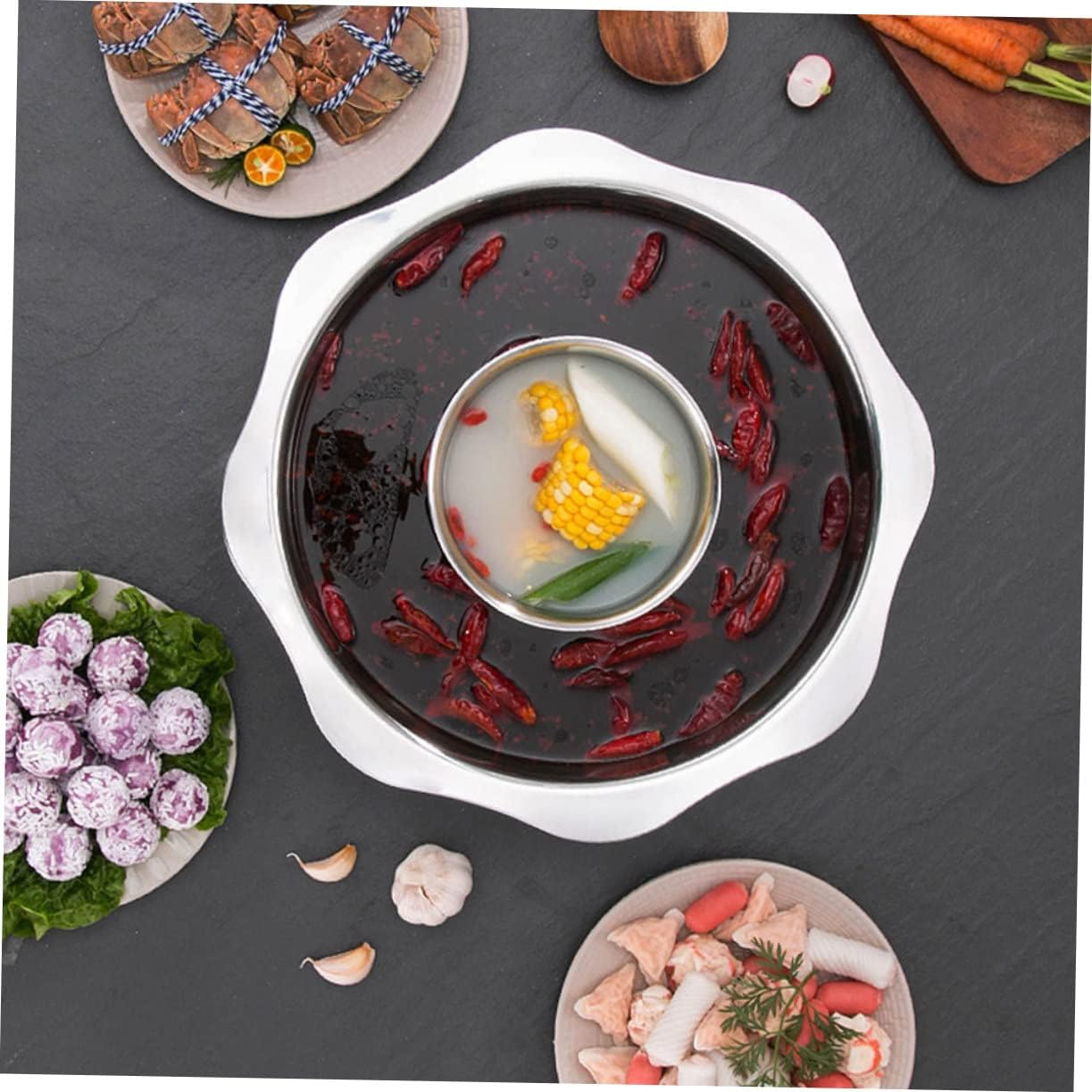 MAGICLULU Double Flavor Hot Pot Stainless Steel Cooking Pot Divided Chinese Style Easy to Clean Kettle Thermometer Included
