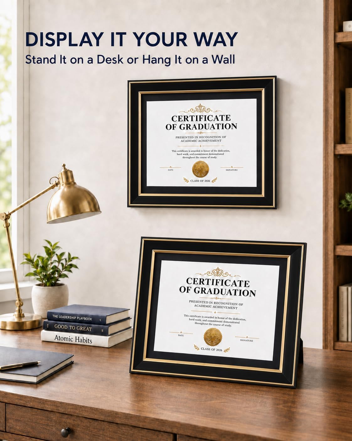 8.5x11 Document Frame 2 Packs,Degree and Graduation Frame,Double Gold Line Design, with Black Mat, Display Size 8x10.5 Inch