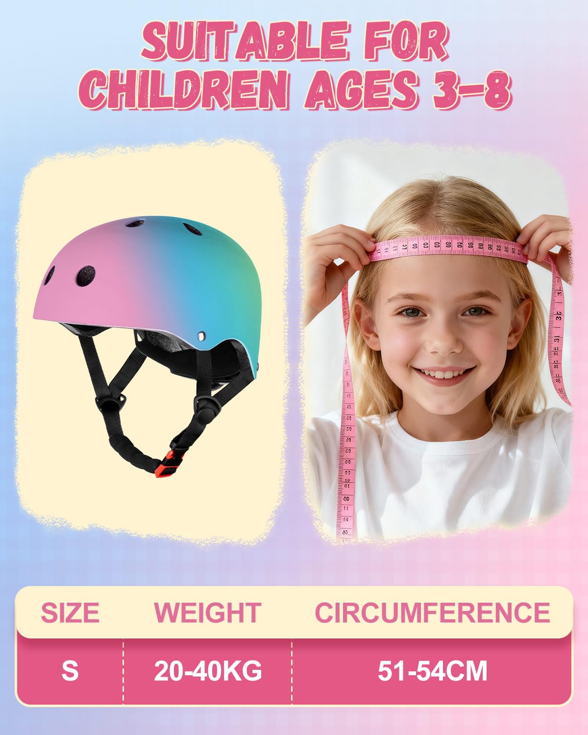 Casque de vélo pour enfants de 3 à 8 ans, offrant une protection de sécurité pour le cyclisme, la planche à roulettes et la trottinette, cadeau d'anniversaire pour enfants (bleu dégradé)