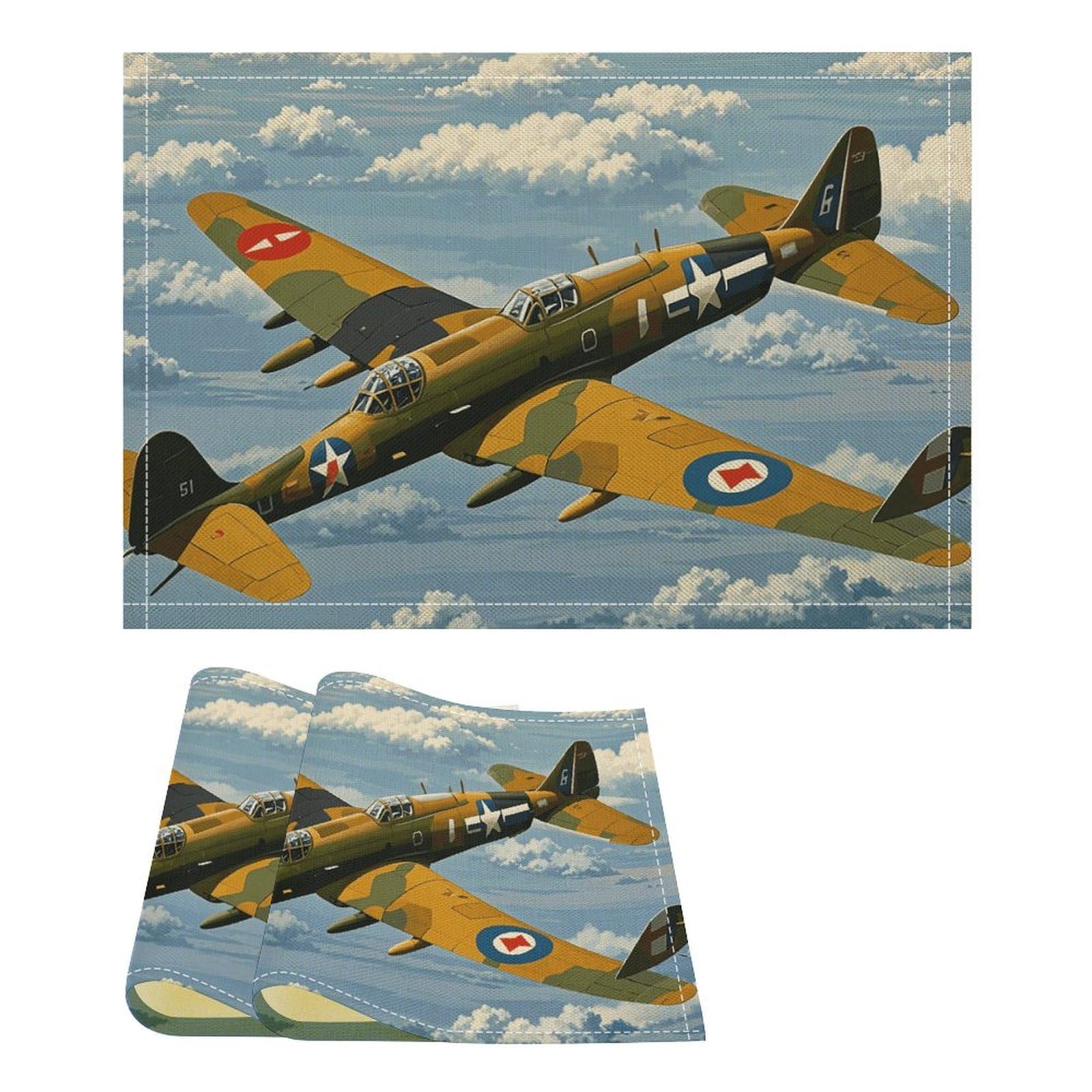 Linen Placemat Set of 2 Table Place Mats World War 2 Aircraft Airplane Farmhouse Dining Table Mats Heat Resistant Dining Table Place Mats Plate Mat Cloth Placemats Easy to Clean
