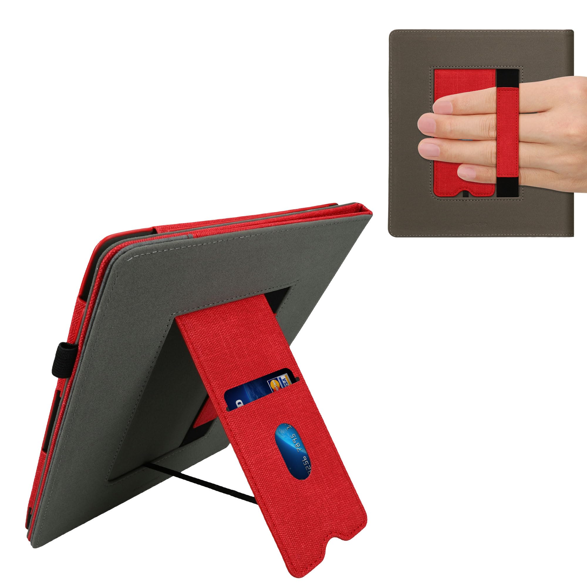 kwmobile etui kompatybilne z etui Amazon Kindle Scribe - z podstawką - E czytnik etui ze sztucznej skóry - w kolorze czerwonym/ciemnoszarym