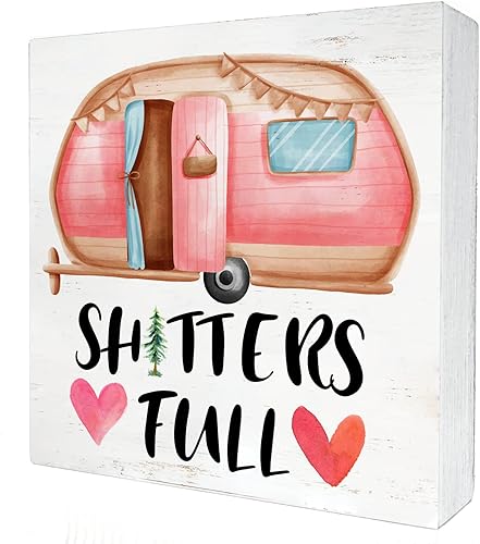 Divertido letrero de madera para casa de campo, camping, decoración del hogar, rústico, caravana, campista, caja de madera, placa de bloque para