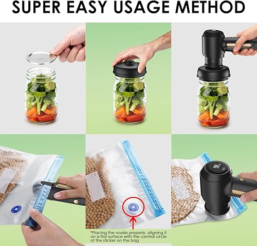 Miniatura 7 de Kit de sellado al vacío eléctrico de tarros Mason con 20 bolsas de vacío reutilizables, 10 tapas Mason, sellador al vacío de mano 3 en 1, potente