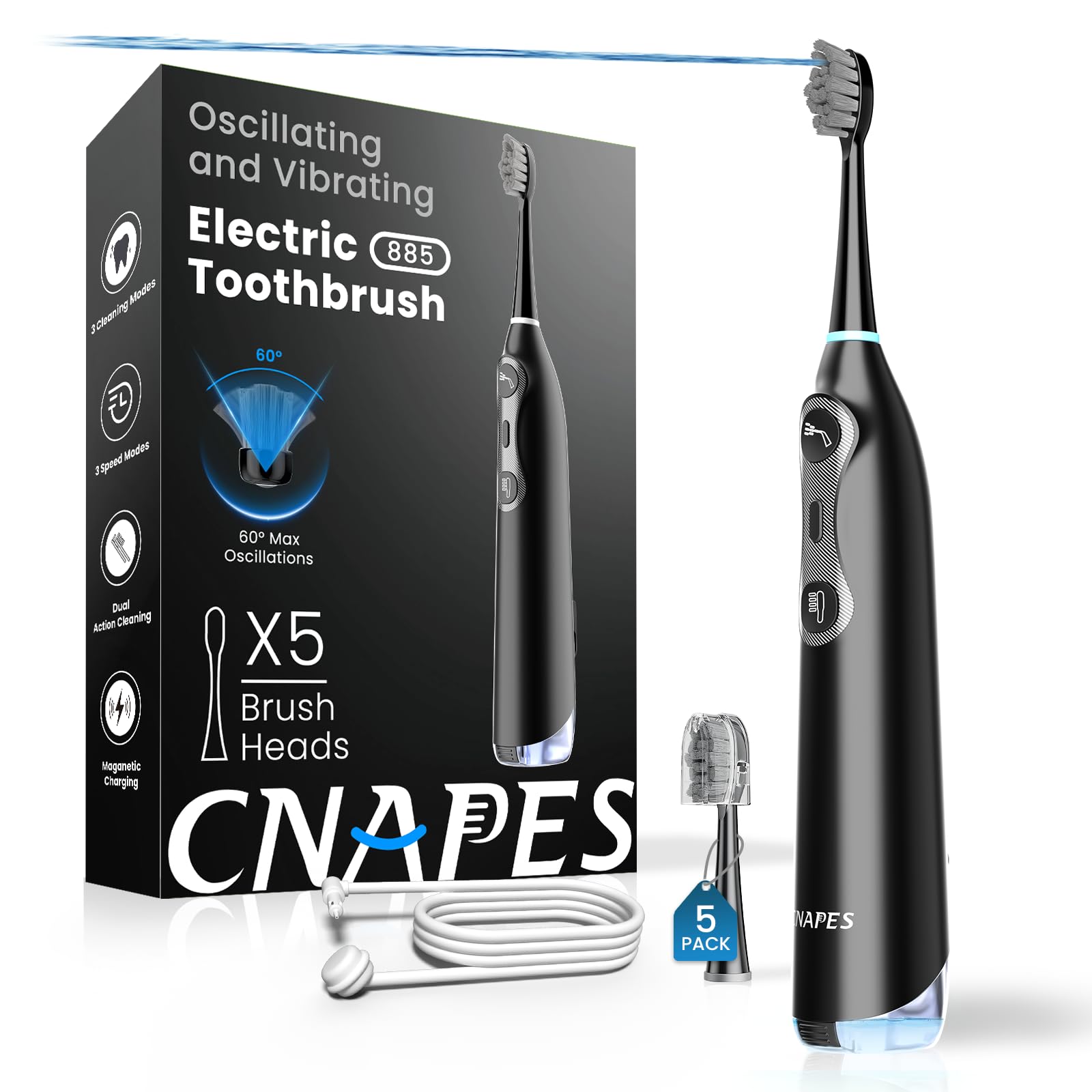 3-in-1 Electric Toothbrush with Water Flosser-Industry 1st(Fan-Shaped Jet), 2026 Upgraded Flossing Toothbrush with 3 Mode, 3 Speeds, 30 Day Battery for Plaque Removal, Sensitivity & Braces-Black