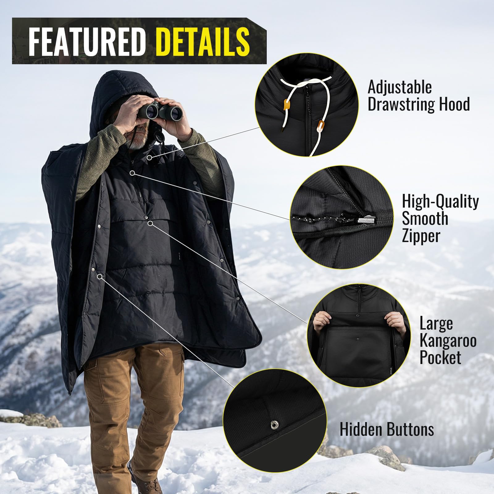KingCamp Poncho con cappuccio ultraleggero per l'acqua, coperta calda per campeggio, poncho ultraleggero compatto, sacco a pelo, verde