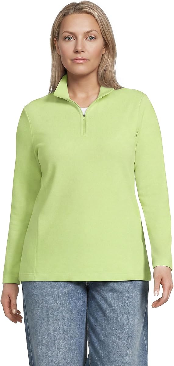 Lands' End Women's Fleece Quarter Zip Pullover | 100% Polyester Fleece, Anti-Pill, Anti-Static, Stand Collar, Princess Seams, Layering, Petite and Plus Sizes