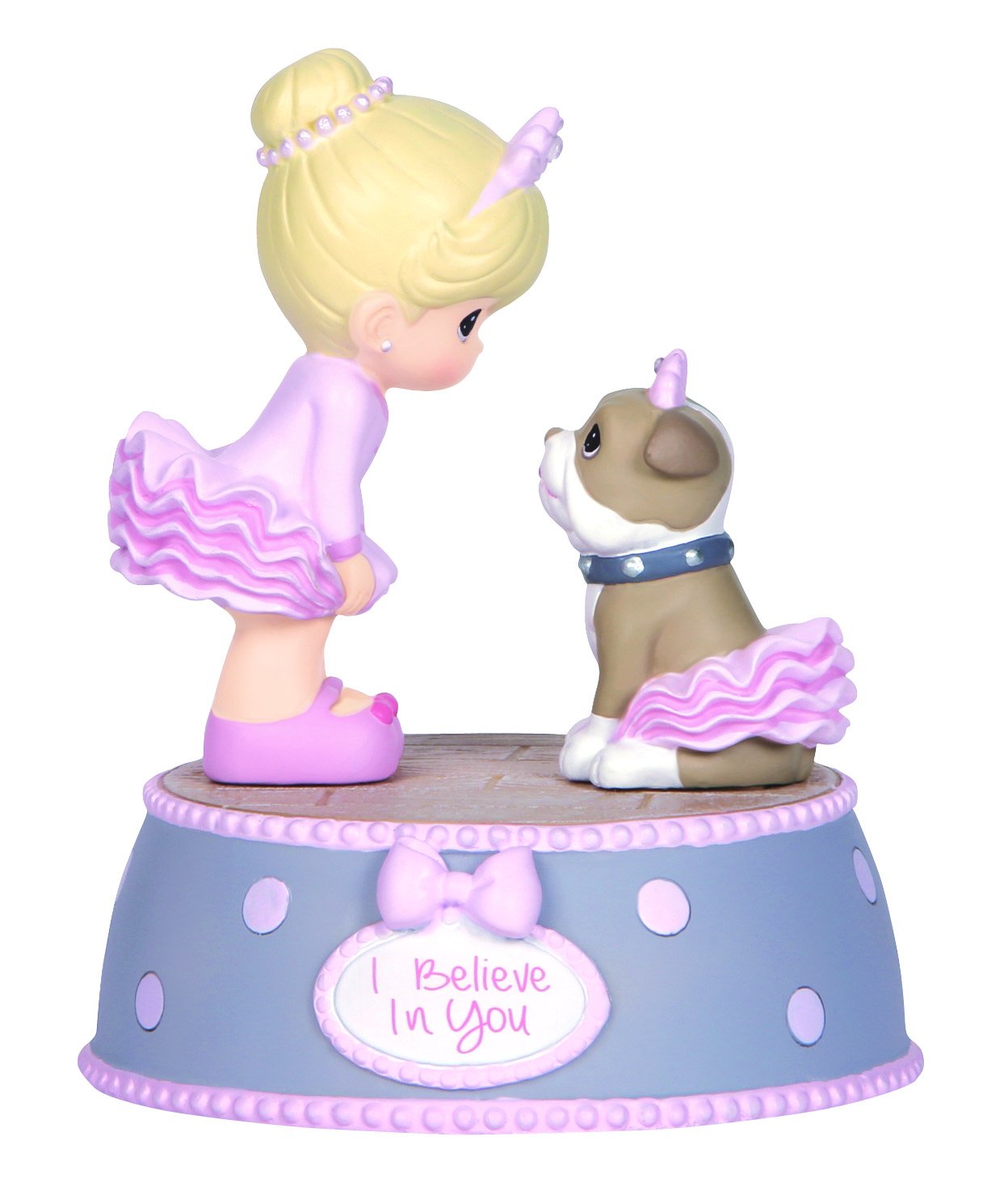 Precious Moments Ballerina Girl with Bulldog Musical Figurine